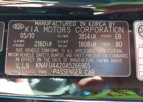 2010 Kia Forte Ex from USA, damaged, VIN KNAFU4A20A5266965